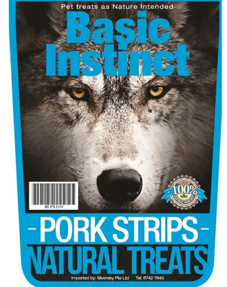 Basic Instinct Pork Strips Natural Dog Treats 200g