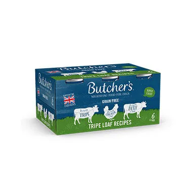 Butcher's Grain Free Tripe Loaf Recipes Dog Food Tins 6x400g