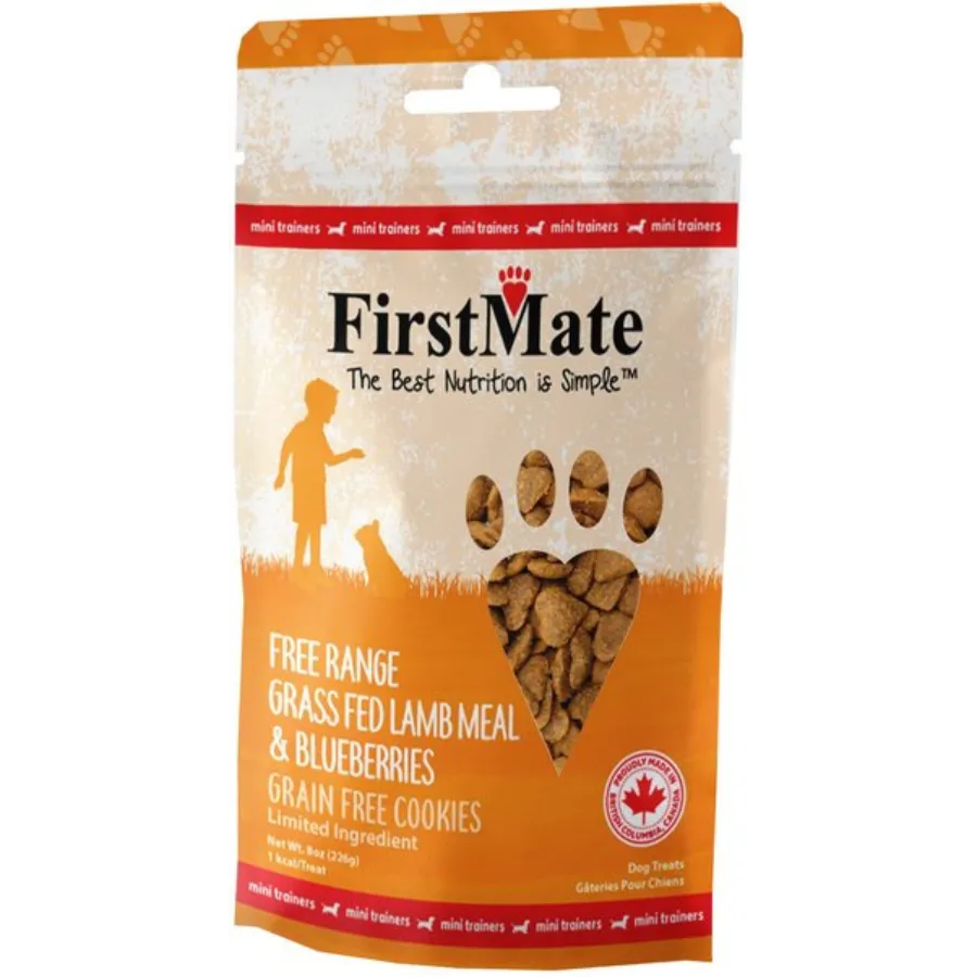 FirstMate Free Range Grass Fed Lamb & Blueberry Mini Trainers Dog Treats, 8 oz