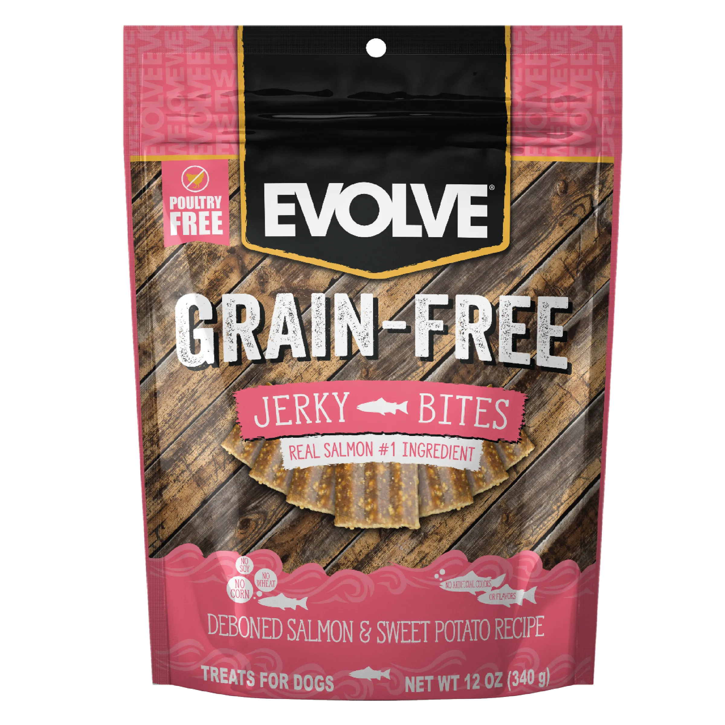 Grain Free Salmon & Sweet Potato Jerky Bites | 12 oz, 25 oz | Evolve