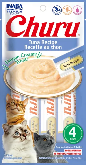 Inaba Churu Tuna Receipe Puree Lickable Cat Treat, 4ct