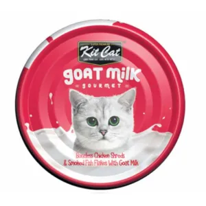 Kit Cat Goat Milk Gourmet Boneless Chicken Shreds & Smoked Fish Flakes Grain-Free Canned Cat Food 70g