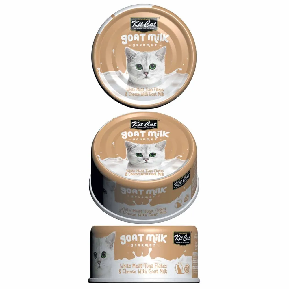 Kit Cat Goat Milk Gourmet White Meat Tuna Flakes & Cheese Grain-Free Canned Cat Food 70g