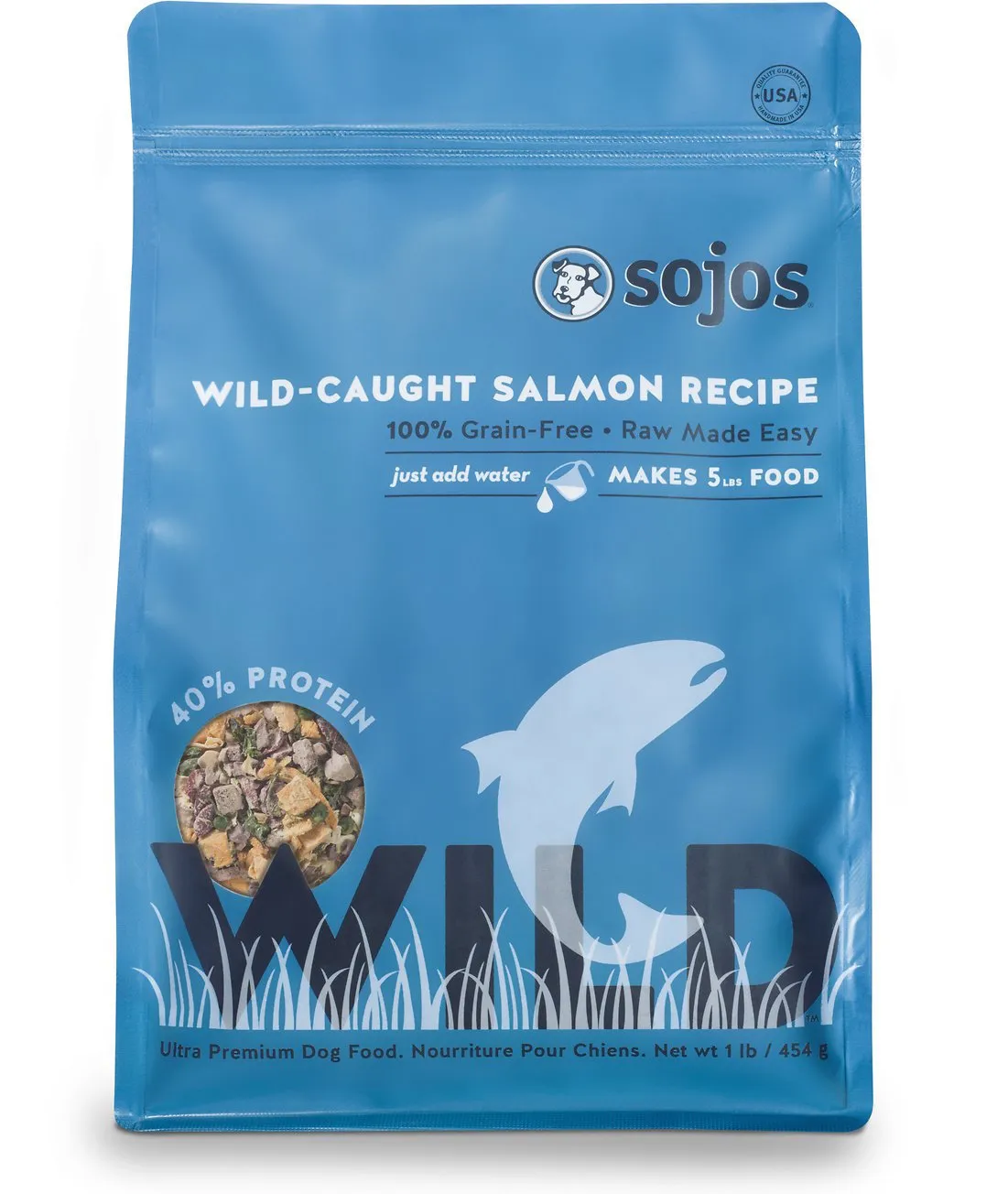 Sojos Wild Wild-Caught Salmon Recipe Raw Dehydrated Dog Food 1lb