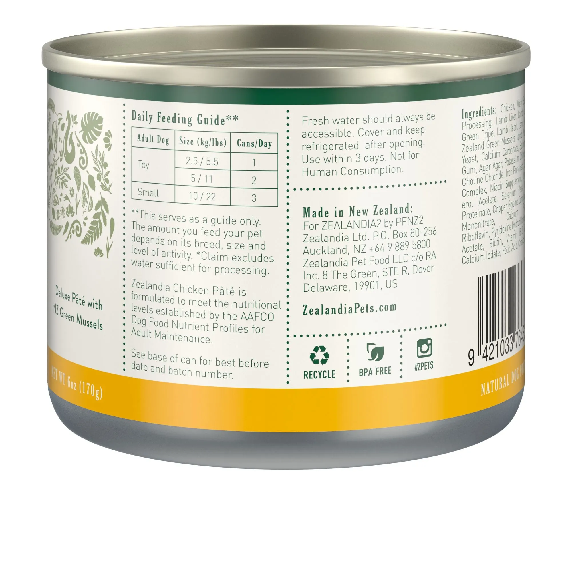 Zealandia Chicken Pate Adult Dog Wet Food 170g